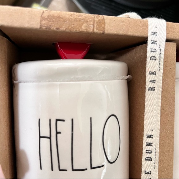 NIB Rae Dunn Hello Pretty Ceramic Canisters Limited Edition Red Heart Top - Picture 4 of 5